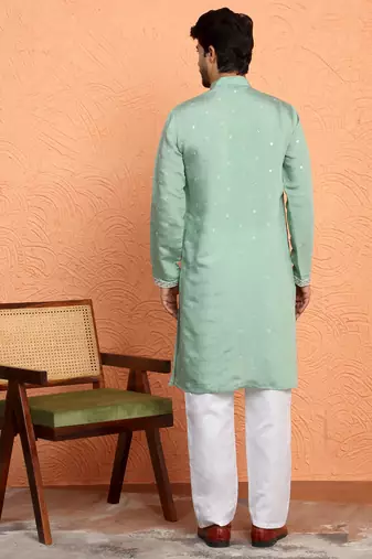 Cotton silk yoke design embroidered green kurta