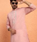 Cotton silk yoke design embroidered pink kurta