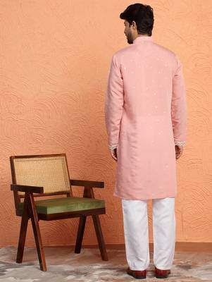 Cotton silk yoke design embroidered pink kurta 3