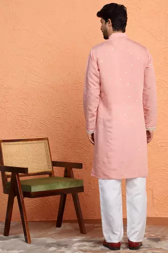 Cotton silk yoke design embroidered pink kurta
