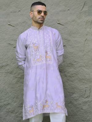 Cotton silk embroidered mauve kurta 1