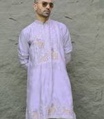 Cotton silk embroidered mauve kurta