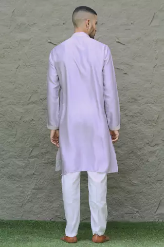 Cotton silk embroidered mauve kurta