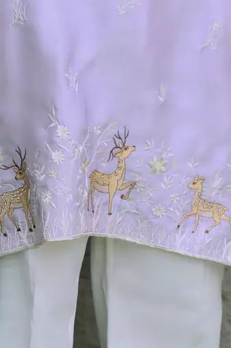 Cotton silk embroidered mauve kurta