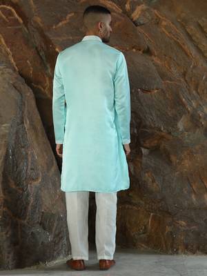 Cotton silk embroidered sky blue kurta 3