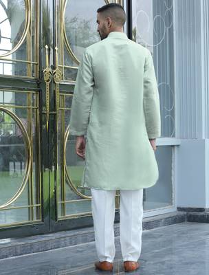 Cotton silk yoke design embroidered green kurta 3