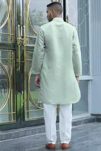 Cotton silk yoke design embroidered green kurta