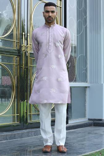 Cotton silk yoke design embroidered mauve kurta