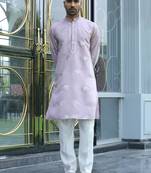 Cotton silk yoke design embroidered mauve kurta