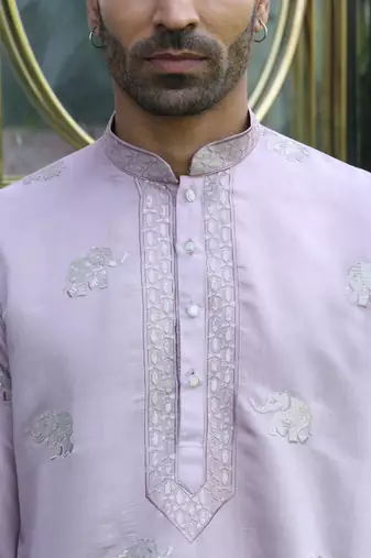 Cotton silk yoke design embroidered mauve kurta