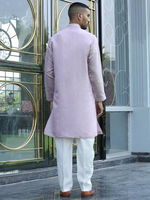 Cotton silk yoke design embroidered mauve kurta 3