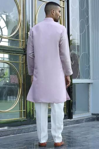 Cotton silk yoke design embroidered mauve kurta