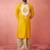 Vastramay men's yellow viscose embroidered kurta with beige tissue dhoti set - traditional wedding festive wear
