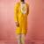 Vastramay men's yellow viscose embroidered kurta with beige tissue dhoti set - traditional wedding festive wear