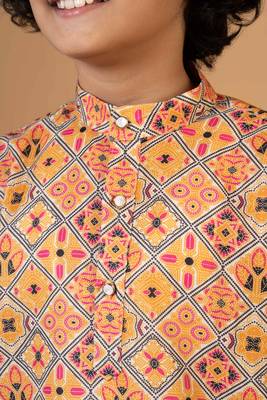 Boys mustard cotton blend diamond motifs printed kurta pyjama set 3