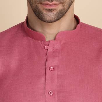 Cotton blend solid coral kurta with pyjamas 2