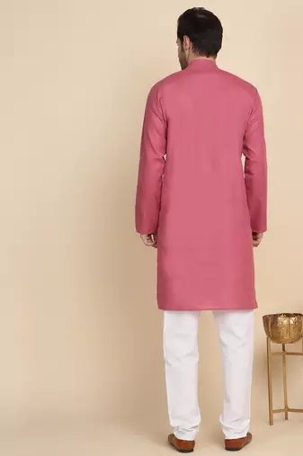 Cotton blend solid coral kurta with pyjamas