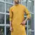 Cotton blend solid denim mustard kurta with pyjamas
