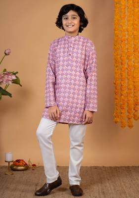 Boys onion rayon embroidered sequined geometric kurta pyjama set 1