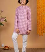 Boys onion rayon embroidered sequined geometric kurta pyjama set