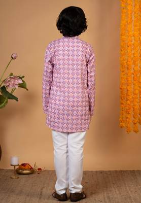 Boys onion rayon embroidered sequined geometric kurta pyjama set 2