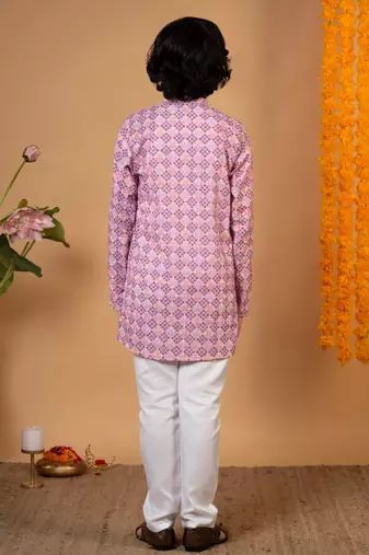 Boys onion rayon embroidered sequined geometric kurta pyjama set