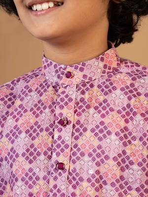 Boys onion rayon embroidered sequined geometric kurta pyjama set 3