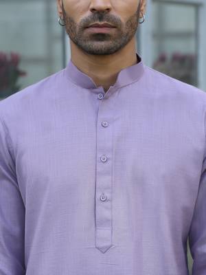 Cotton blend solid denim mauve kurta with pyjamas 2