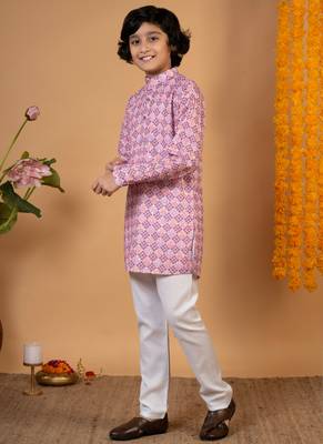 Boys onion rayon embroidered sequined geometric kurta pyjama set 4
