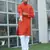 Cotton blend solid denim orange kurta with pyjamas