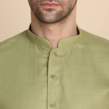 Cotton blend solid knee length pastel green kurta 2