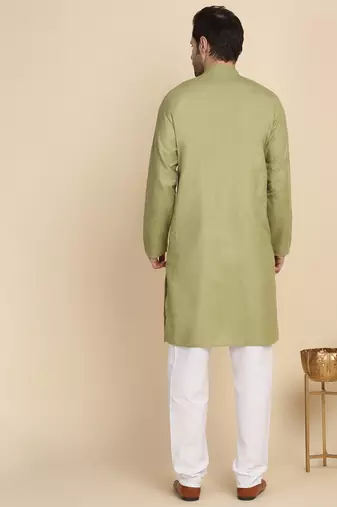 Cotton blend solid knee length pastel green kurta