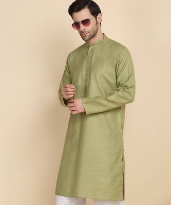 Cotton blend solid knee length pastel green kurta 5