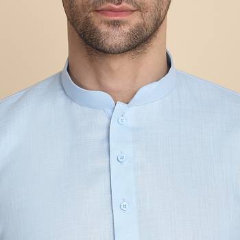 Cotton blend solid denim sky blue kurta with pyjamas 2