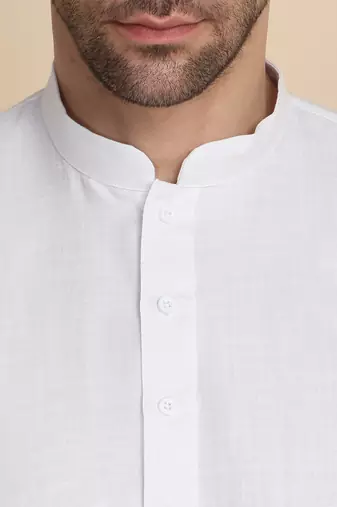 Cotton blend solid denim white kurta with pyjamas