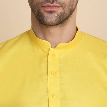 Cotton blend solid denim yellow kurta with pyjamas 2