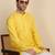 Cotton blend solid denim yellow kurta with pyjamas