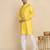 Cotton blend solid denim yellow kurta with pyjamas