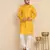 Floral printed cotton blend yellow kurta with pyjamas
