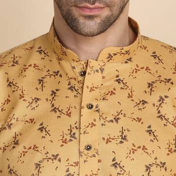 Floral printed cotton blend beige kurta with pyjamas 2