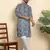 Cotton blend geometric printed blue kurta with pyjamas