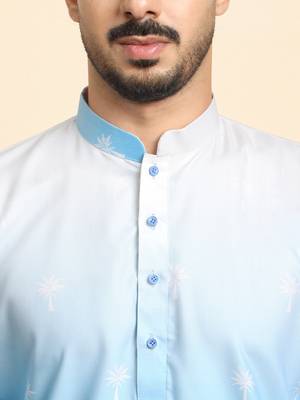 Cotton blend ombre printed blue kurta with pyjamas 2