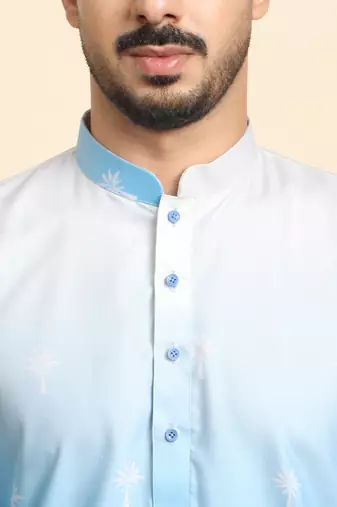 Cotton blend ombre printed blue kurta with pyjamas