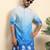 Cotton blend ombre printed blue kurta with pyjamas