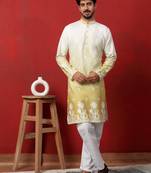 Cotton blend ombre printed green kurta with pyjamas