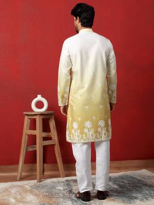 Cotton blend ombre printed green kurta with pyjamas 3