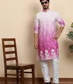 Cotton blend ombre printed pink kurta with pyjamas