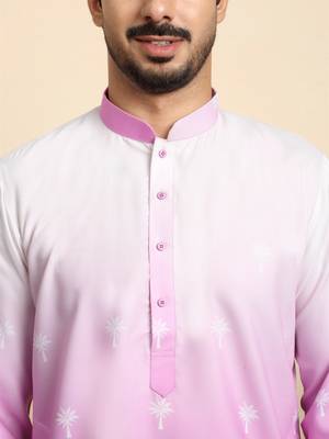Cotton blend ombre printed pink kurta with pyjamas 2