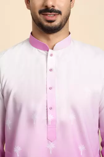 Cotton blend ombre printed pink kurta with pyjamas