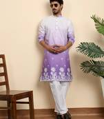Cotton blend ombre printed purple kurta with pyjamas